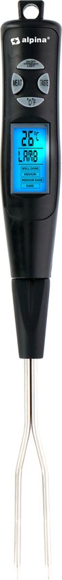 Alpina Thermomètre à viande - Numérique - Préprogrammé - 2 sondes - Acier inoxydable/noir