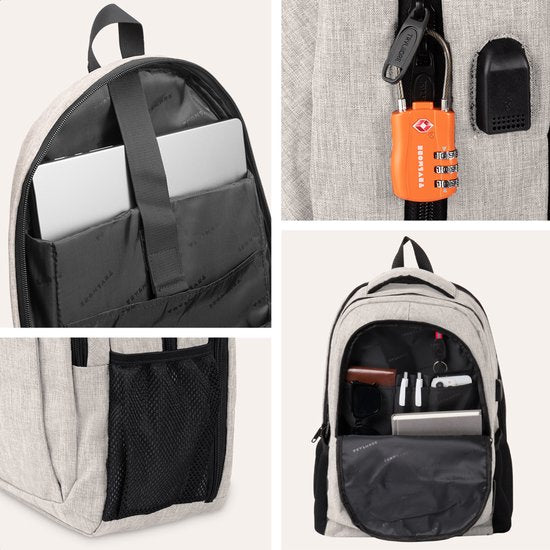 TRVLMORE Sac à dos à vie - Sac à dos avec compartiment pour ordinateur portable 17 pouces - Cartable - Résistant aux éclaboussures - Hommes et femmes - Garçons et filles - 36L - Champagne