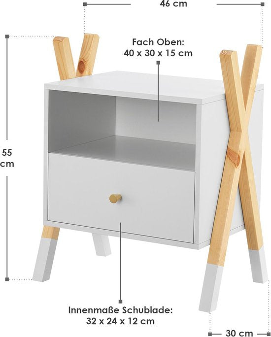 Chevet en bois / Chevet d'enfant Jamie - Blanc / Couleur bois - 1 tiroir