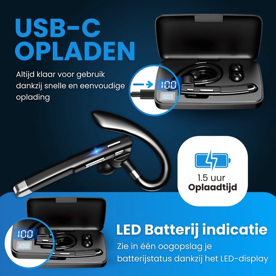 Otiume Wireless Headset - Noise Canceling - Including Charging Case - Bluetooth 5.0 - 100 hours - Waterproof - Bluetooth Headset - Hands-free Calling Auto Bluetooth - Work Earbuds - Earphones - Wireless Headset with Microphone - Office Earphones