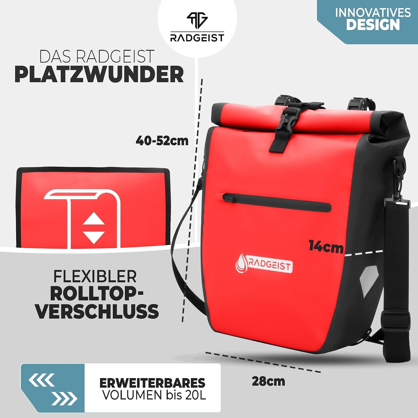 Sacoche de vélo Radgeist pour porte-bagages - Imperméable - Lot de 2 - Rouge