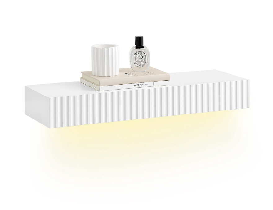 Étagère murale suspendue SoBuy avec tiroir - Blanche - 60 x 20 x 8 cm - Capteur de mouvement LED