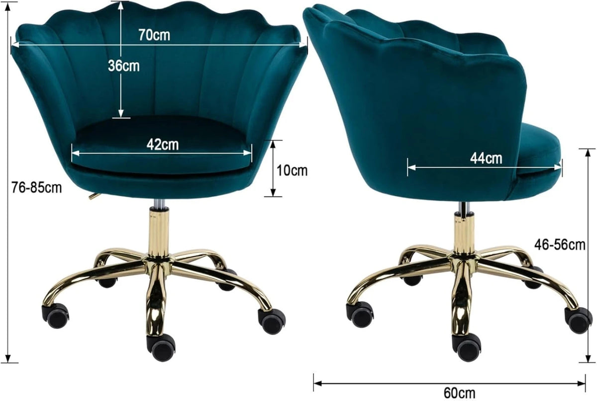 Chaise de bureau Ya-Home – Chaise de bureau design en velours en forme de fleur avec piètement doré – Réglable en hauteur