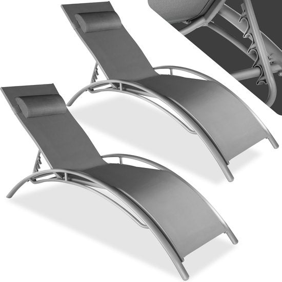 Tectake® Lot de 2 chaises longues de jardin - Gris Aluminium