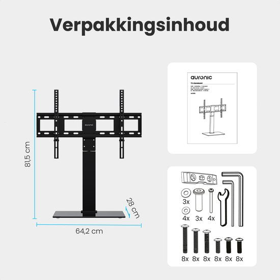 Auronic TV Stand - Pied TV - Rotatif - Réglable - Convient aux écrans incurvés - Jusqu'à 85 pouces - Noir