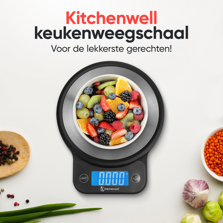 Balance de cuisine Kitchenwell - Numérique - 1 g à 10 kg - Écran LCD - Résistante à l'eau