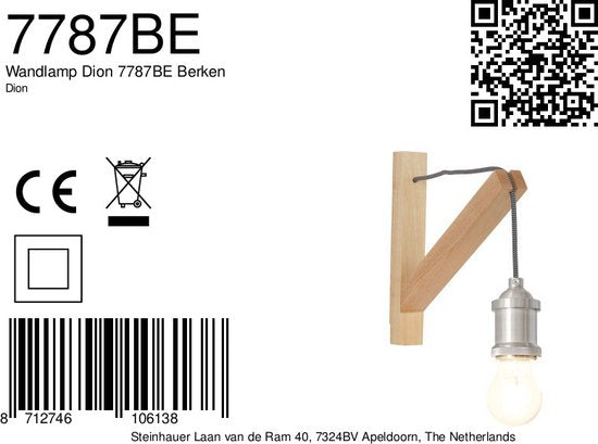 Applique murale Mexlite Dion 7787BE, bois brun, 30 x 28 cm, avec interrupteur marche/arrêt, pour l'intérieur, style scandinave