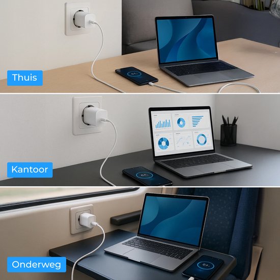 Adaptateur USB-C Nuvance - Chargeur rapide 30 W - Avec câble de 2 m (60 W) - USB-C - Chargeur - USB-C vers USB-C - Câble de recharge - Blanc