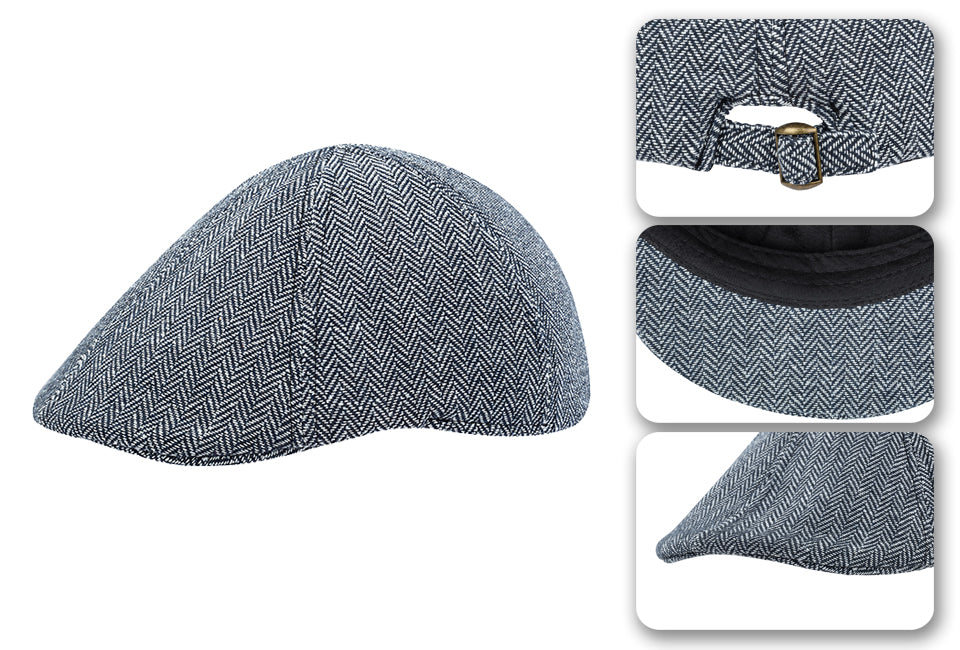 Casquette plate Milanoro en marine - Motif à chevrons intemporel - Chaud, respirant et élégant pour l'hiver