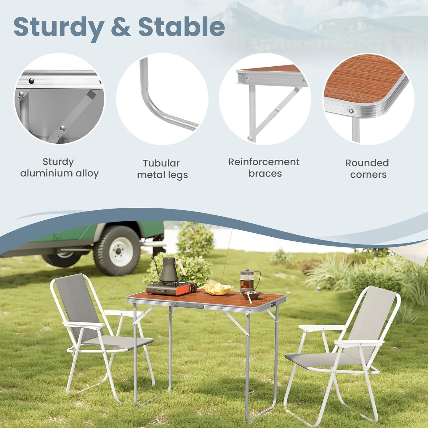 Table de camping Woltu - Max. 40 kg - 70 x 50 x 60 cm - Chêne