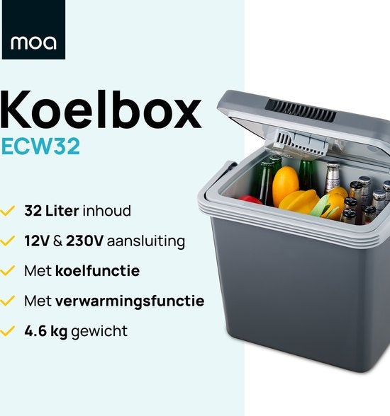 Glacière Thermoélectrique MOA Electric Coolbox, Avec fonction de chauffage, 12V et 230V, 32Litres, Gris
