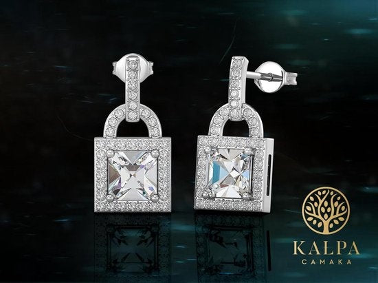 Yolora Boucles d'oreilles Femme Fermoir - Cristaux de Kalpa Camaka - Argent - Plaqué Or Blanc 18K - Boucles d'oreilles Femme Argent - Bijoux - Coffret Luxe - Boîte Cadeau - Bel Emballage Cadeau - Cadeau Fête des Mères