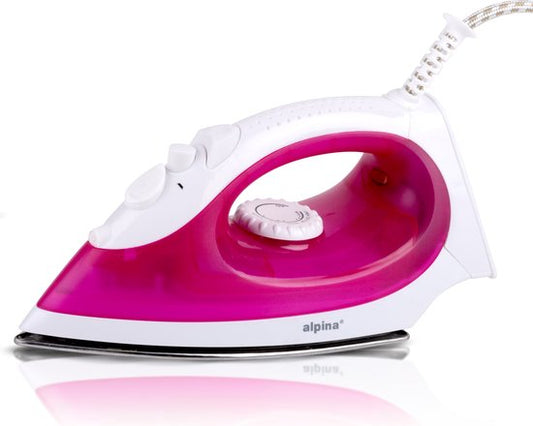 alpina Fer à vapeur - 2000 Watt - Température sans palier - Vapeur boost - Fonction spray - Semelle en acier inoxydable - Rose
