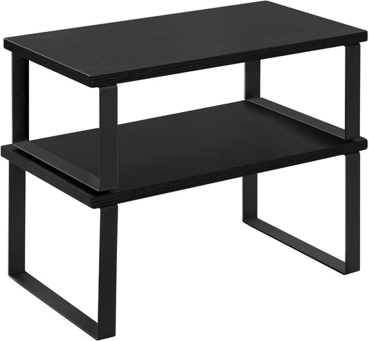 Étagère à épices empilable Woltu en 2 parties - Noir - MDF et métal - 34 x 19,5 x 15,5 cm