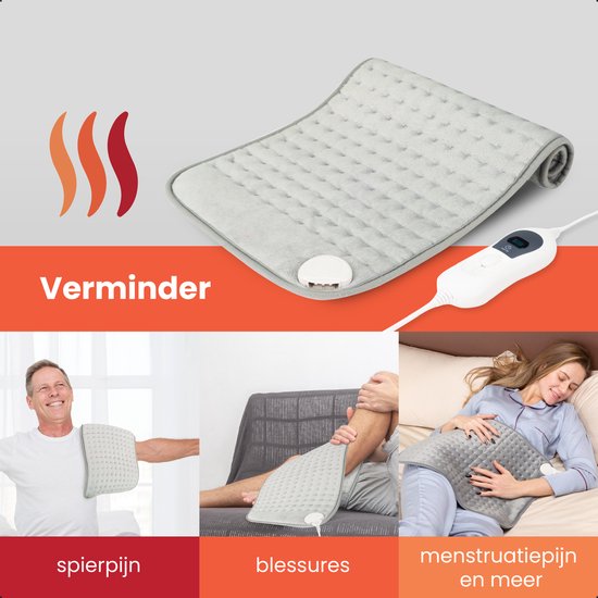 Seranova Coussin chauffant électrique pour le dos, les pieds, le cou, les épaules, l'abdomen - Coussin chauffant - Coussin chauffant - Lavable - 60x30cm - Gris