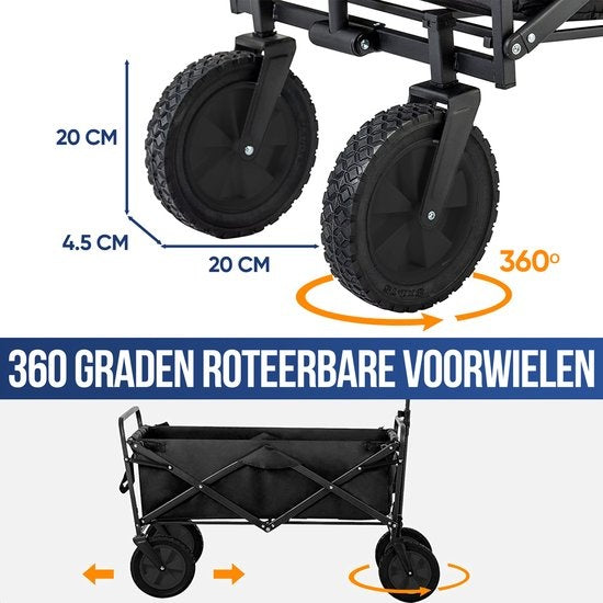 Avalo Bolderkar XL - Pliable - Jusqu'à 110KG - 91x51x59 CM - 120L - 360à¸¢à¸š Roues - Noir