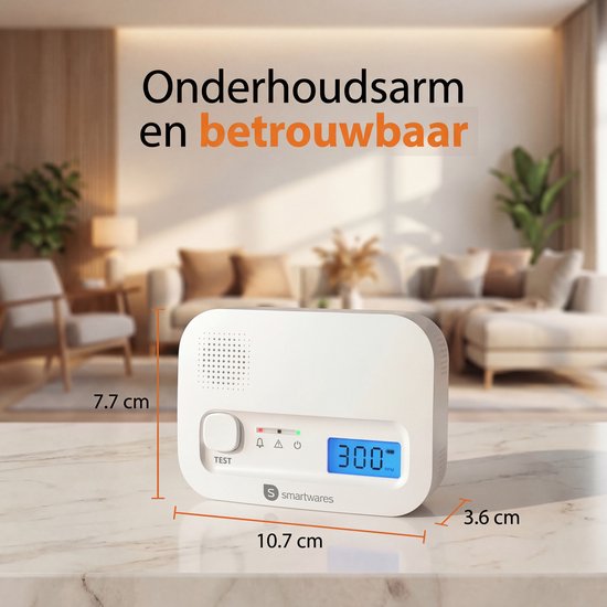 Smartwares FGA-13041 - Détecteur de monoxyde de carbone - 85 dB - Durée de vie de 10 ans - Certifié BSI