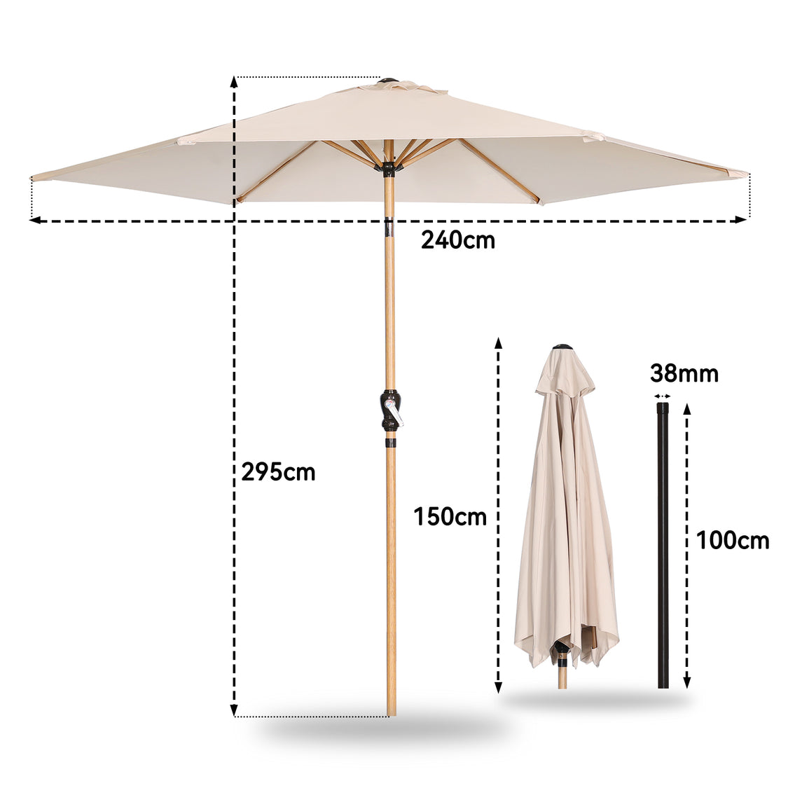 Parasol Angel Living Ø 300 cm - Parasol de jardin rond inclinable avec manivelle - Aluminium et polyester - UV50+ - Hydrofuge - Jaune crème