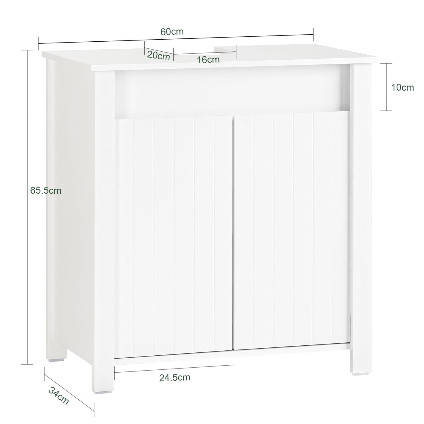 SoBuy Meuble bas pour évier - 2 portes - 60 x 34 x 65,5 cm - Blanc