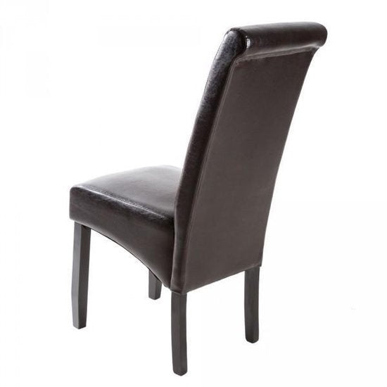 Chaise de salle à manger x2, Tectake®, Rembourré avec revêtement aspect cuir, Dossier haut ergonomique, Brun