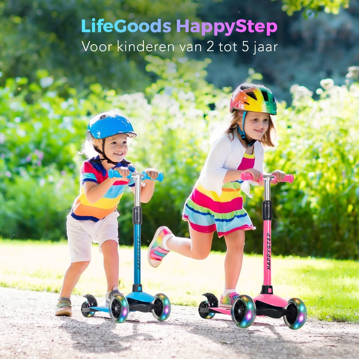 Trottinette pour enfants - LifeGoods HappyStep - 2-5 ans - 3 roues lumineuses - Garçons/Filles - Bleu