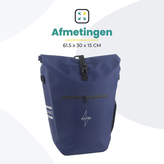 Voltano Luxe E-bike Pannier 28L - Navy Blue - Sacoche avec compartiment pour ordinateur portable - 100% étanche - avec bandoulière