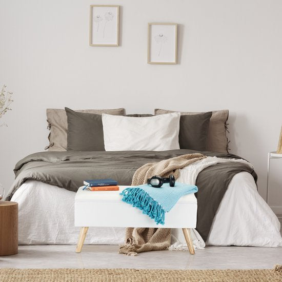 banc avec rangement - 39,5 x 79,5 x 39,5 cm - coussin - pieds en bois - banc d'entrée - bleu
