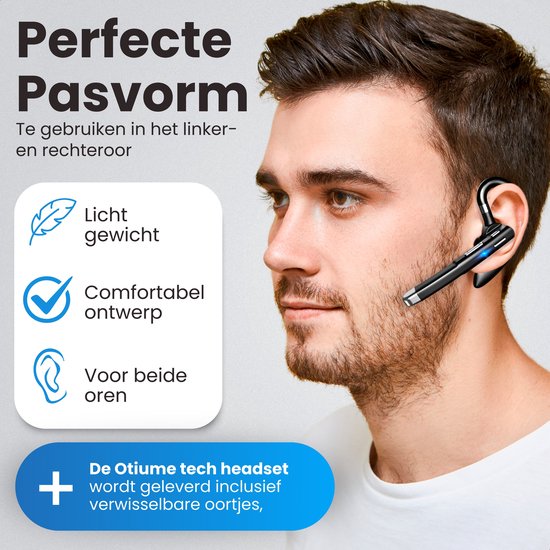 Otiume Wireless Headset - Noise Canceling - Including Charging Case - Bluetooth 5.0 - 100 hours - Waterproof - Bluetooth Headset - Hands-free Calling Auto Bluetooth - Work Earbuds - Earphones - Wireless Headset with Microphone - Office Earphones