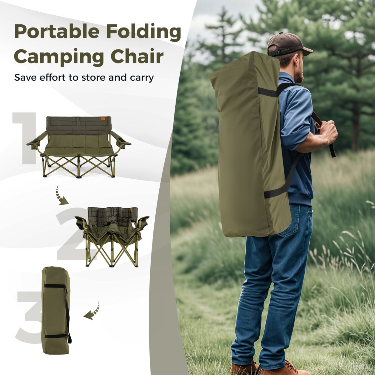 Chaise de camping pliable Coast Oversized - Utilisation en extérieur - 300 kg - 149 x 70 x 80 cm - Bleu