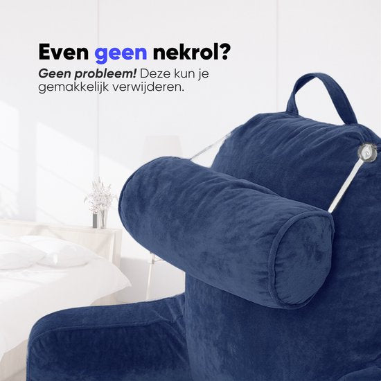 Q-Living Coussin de lecture XXL avec rouleau supplémentaire pour la nuque - Coussin de relaxation - Coussin de siège - Soutien du bas du dos - Coussin de lecture pour le lit - Bleu