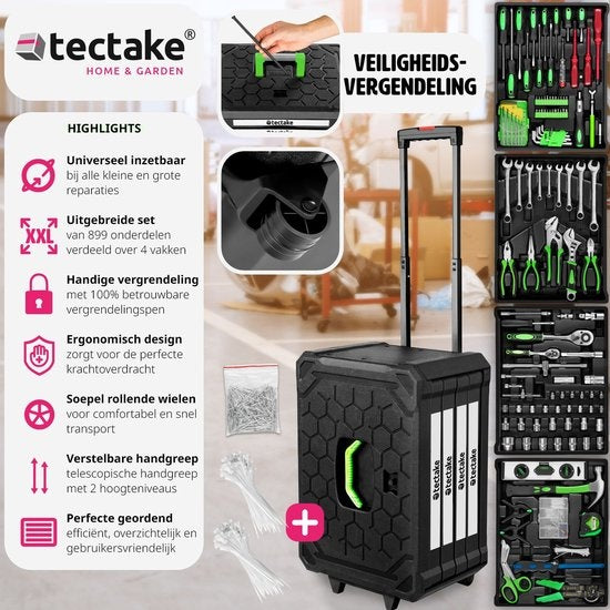 TecTake Valise à outils 401487 - 200 pièces - 4 tiroirs - Chariot