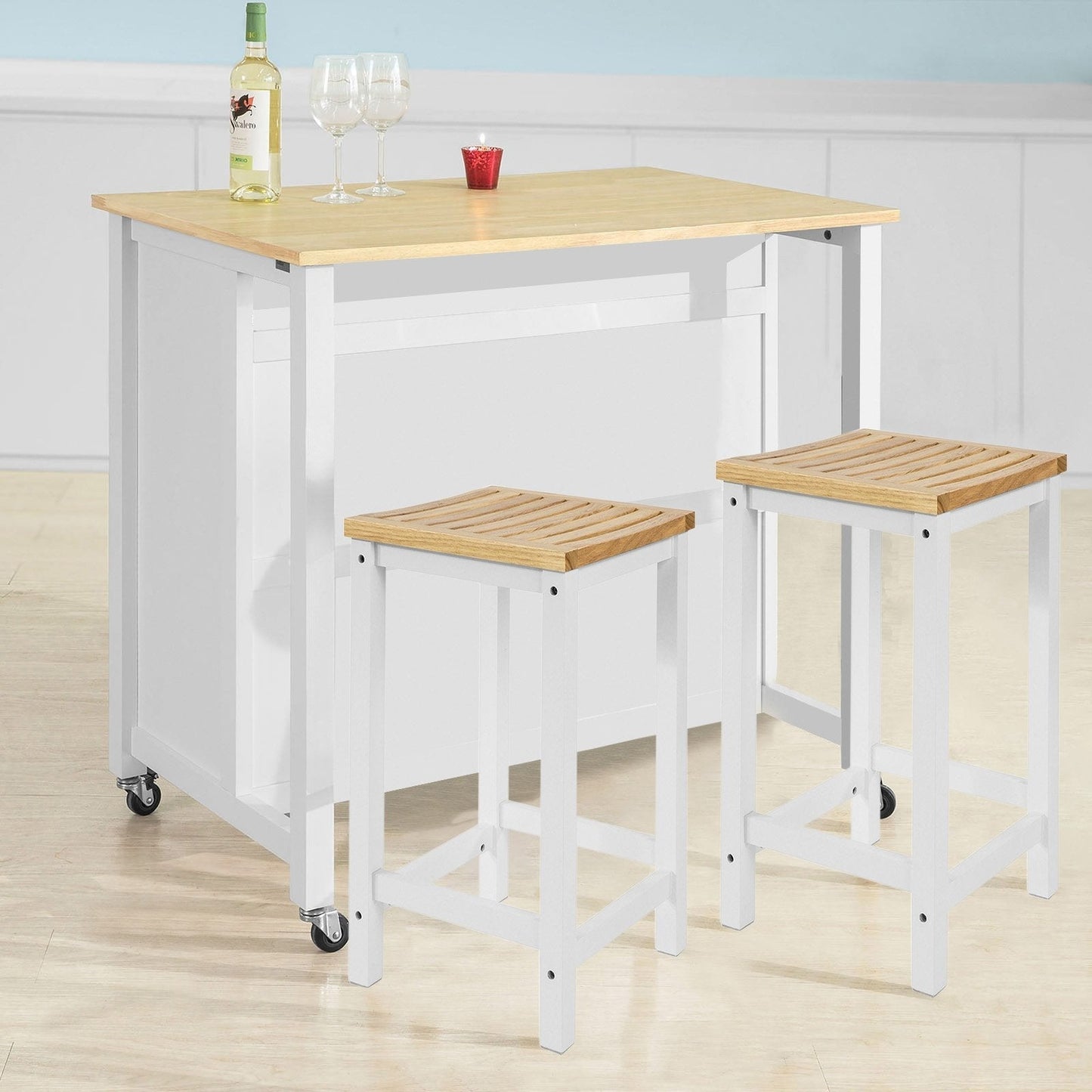 SoBuy - Ilot de cuisine sur roulettes - 100 x 60 x 94 cm - Blanc et bois composite - Chariot de cuisine mobile avec meuble de rangement - Pour cuisine et réserve