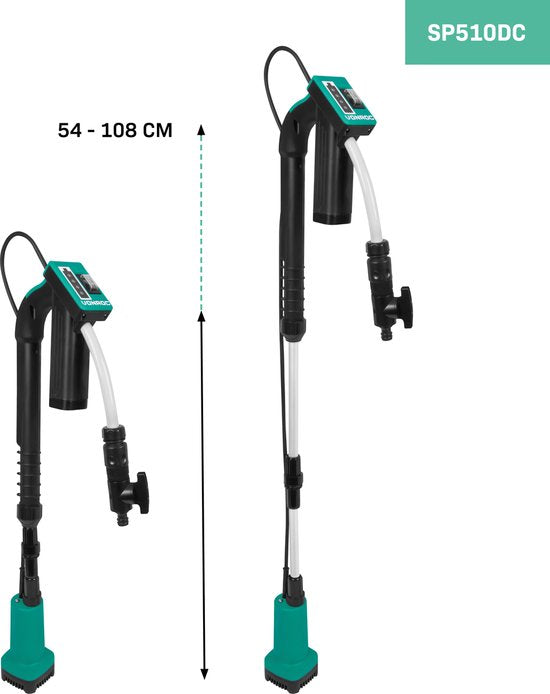 VONROC Pompe pour tonneau de pluie 12V avec batterie - 50W - 1500 lt/h - avec protection contre la marche à sec - connecteur universel pour tuyau d'arrosage - batterie et chargeur inclus