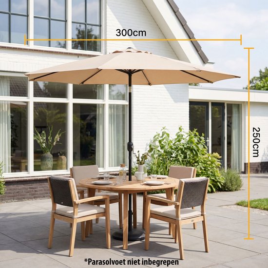 Parasol à mât Tristar - 300 cm, rond - Jardin et balcon - Inclinable - Housse de protection incluse - PA-7904 - Beige