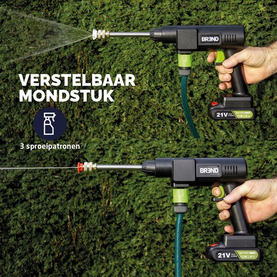 BREND BR-2235 Nettoyeur haute pression sans fil avec batterie et buse réglable - 3 modes de pulvérisation - Pulvérisateur haute pression avec tuyau d'aspiration et bouteille - Noir