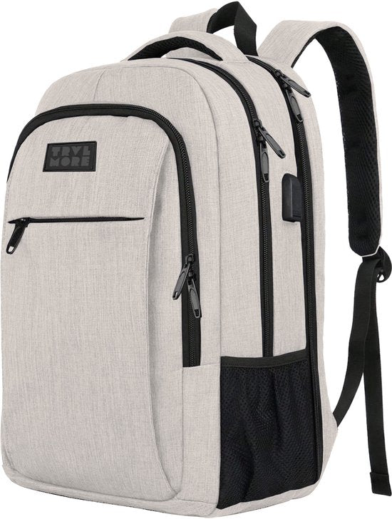 TRVLMORE Sac à dos - 36L - 17.3 Inch - Sac à dos pour ordinateur portable avec USB - Cartable - Homme et Femme - Sac Champagne