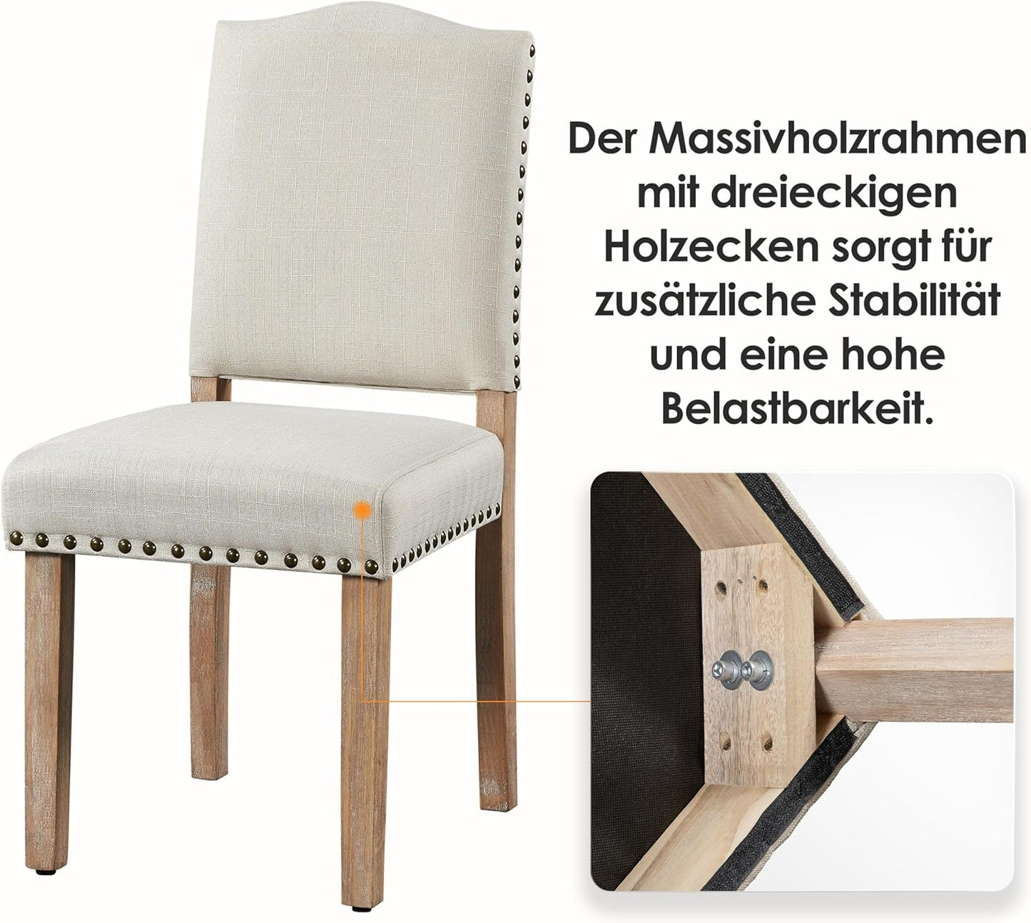 Yaheetech - Lot de 2 chaises de salle à manger rembourrées avec pieds en bois - Beige - Poids max. : 136 kg