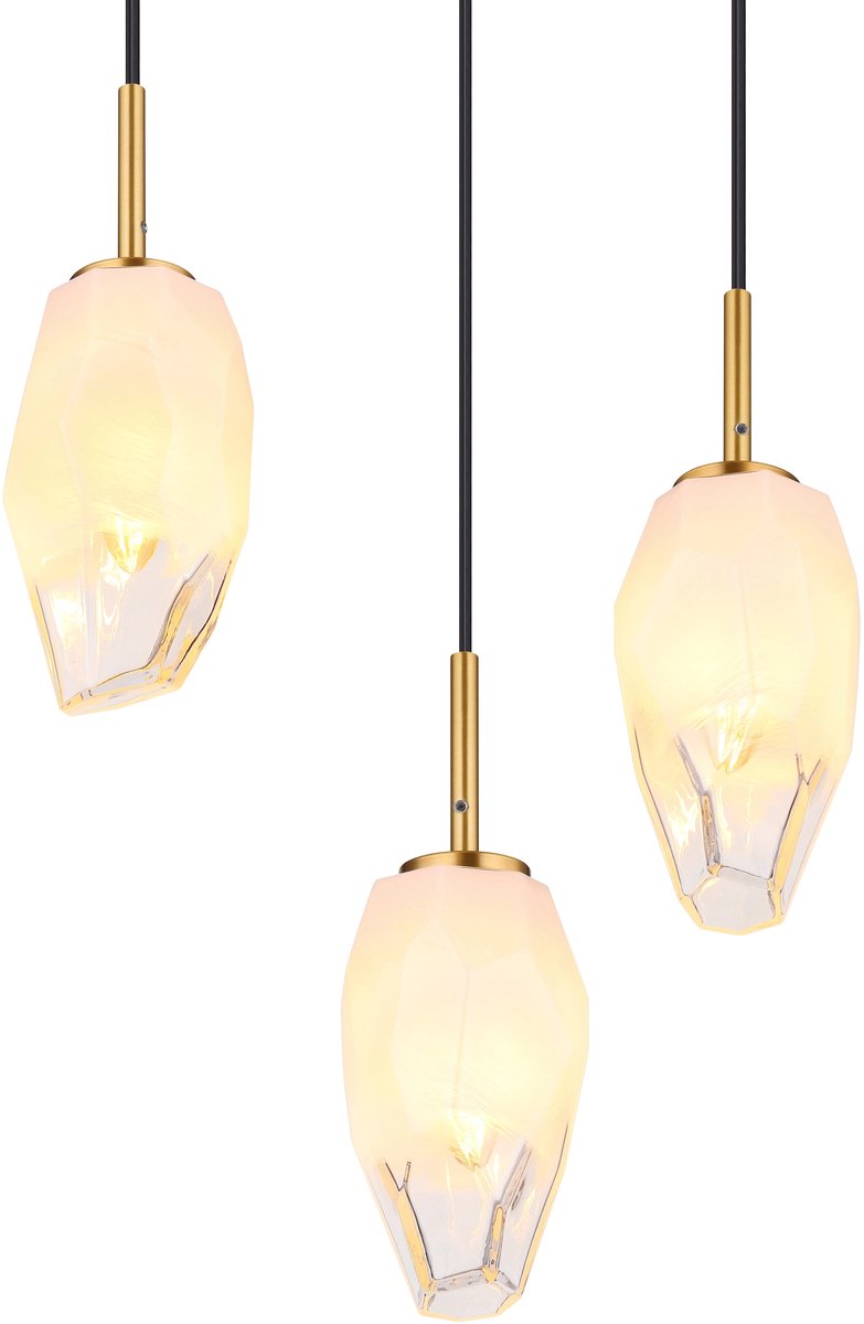 Globo - Lampe suspendue Barcley - Métal laiton - Verre opale et transparent - Design classique - Raccord E14 - Hauteur réglable