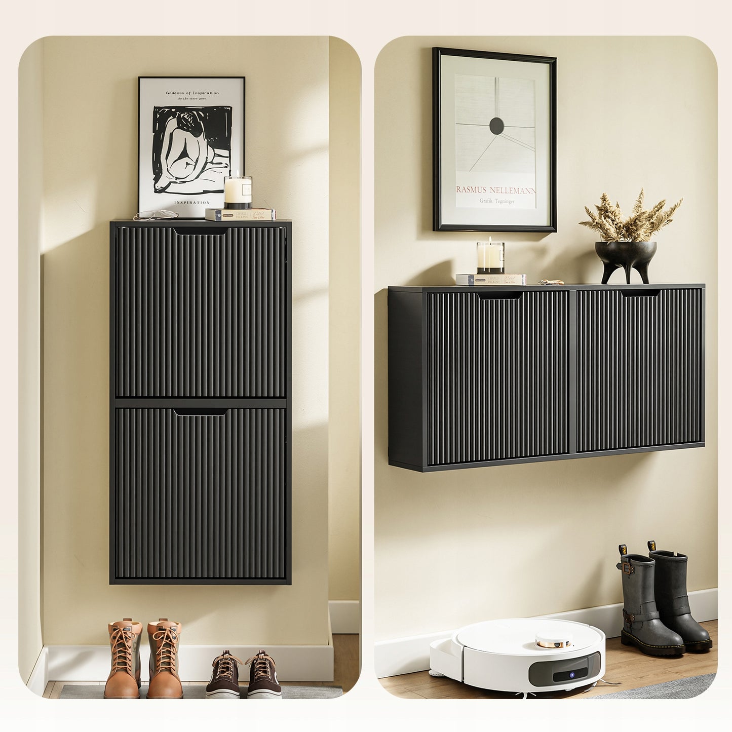 SoBuy FSR204-SCH Armoire à chaussures suspendue avec 2 portes battantes pour l'entrée - MDF noir - 50 x 19 x 99 cm