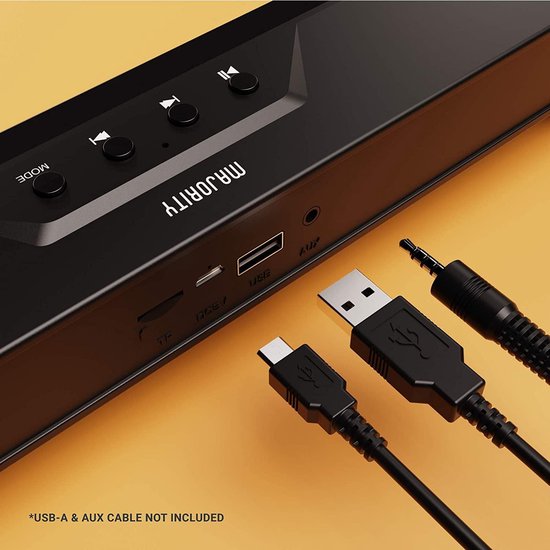 Barre de son Majority Atlas - Barre de son PC - Barre de son Bluetooth portable - Autonomie de 8+ - Connectivité USB et AUX - Plug & Play - Noir