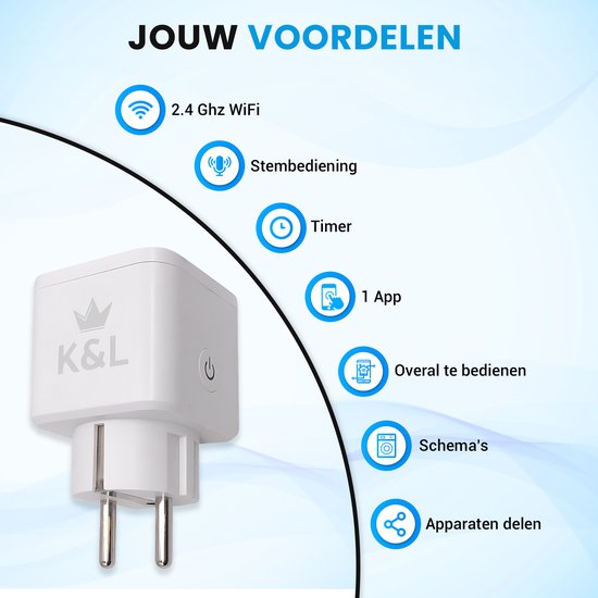 K&L Smart Plug - Prise intelligente - Compteur d'énergie et minuterie inclus