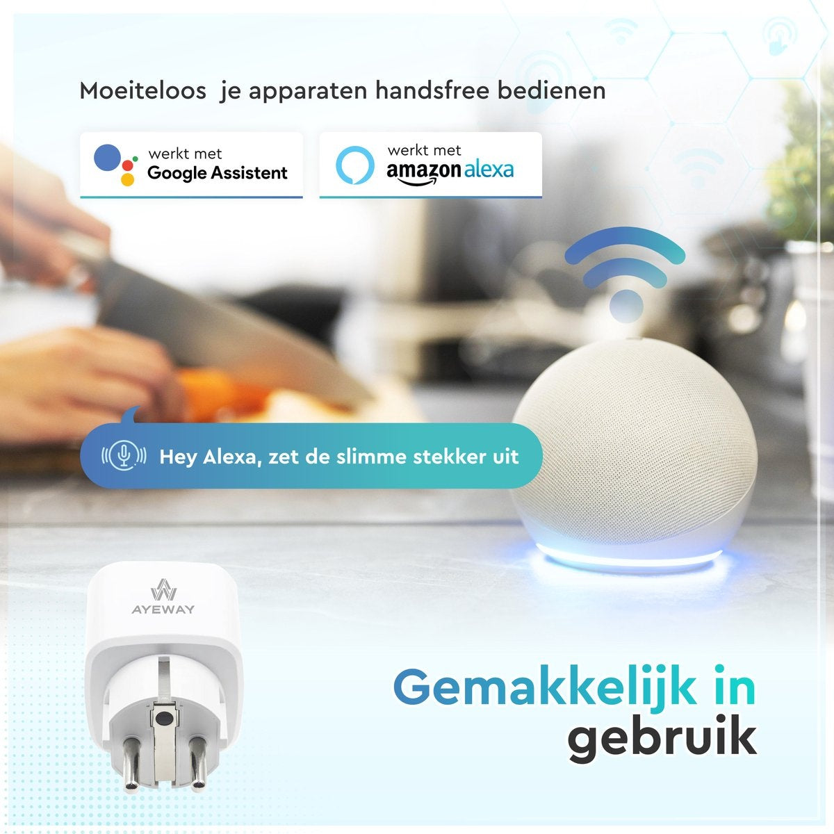 AyeWay Smart Plug avec compteur d'énergie - Smart Plug - Prise WiFi - Fonctionne avec Google Home & Alexa - iOS & Android - 1 pièce