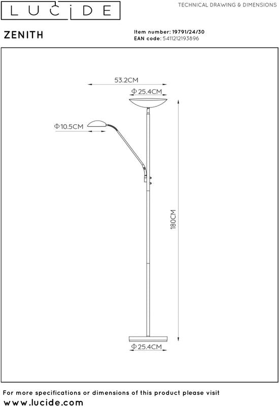 Lucide ZENITH - Lampe de lecture - LED à intensité variable - 3000 K - Noir