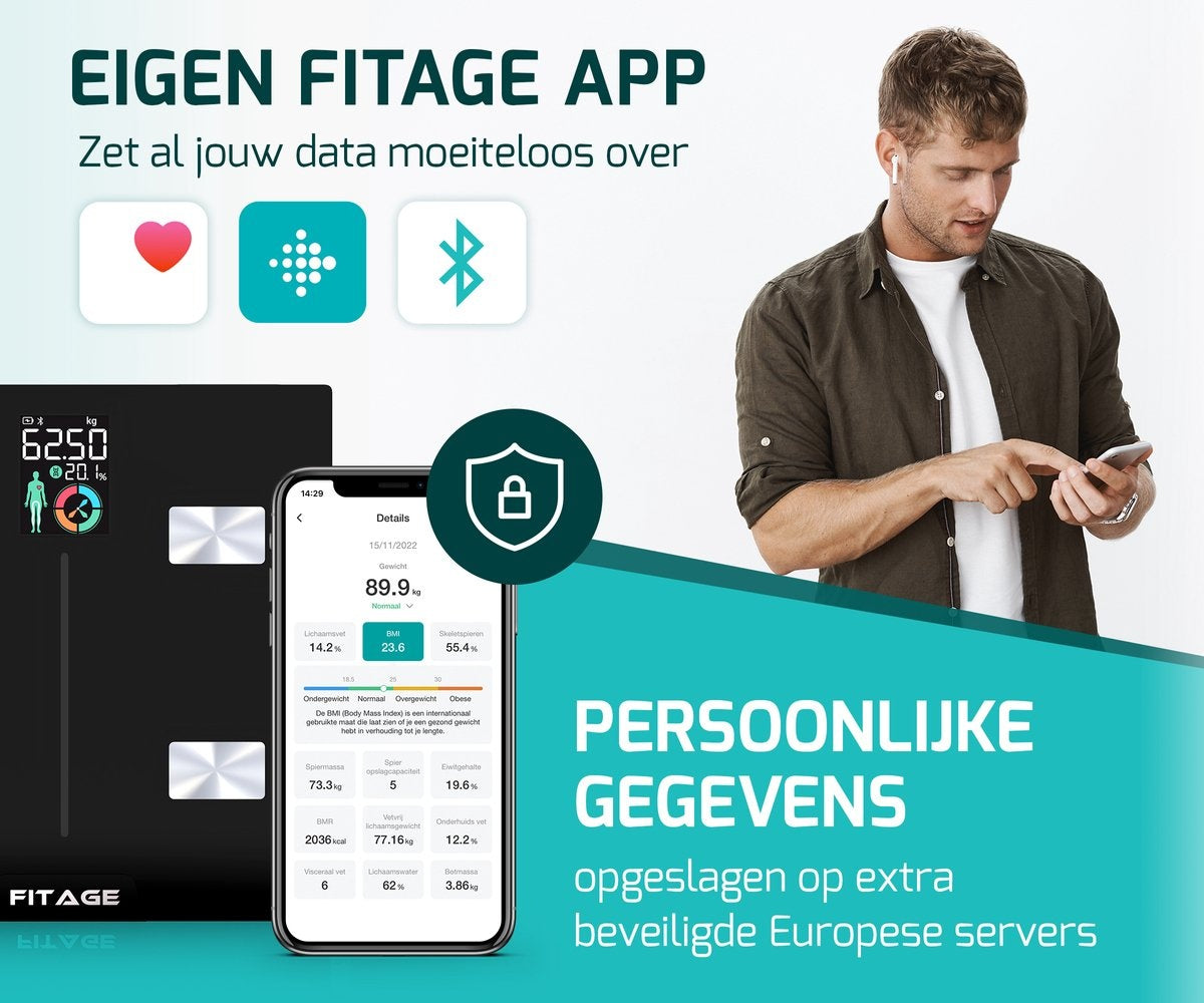 FITAGE Pèse-personne LCD Digital - Pèse-personne intelligent avec analyse corporelle 17x - Pèse-personnes - FITAGE App