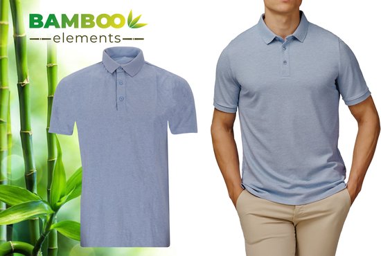 Bamboo Elements - Polo Hommes - Light Blue - Taille L - Polo Hommes Manches Courtes - Tissu Pique - T Shirt Hommes - Bamboo