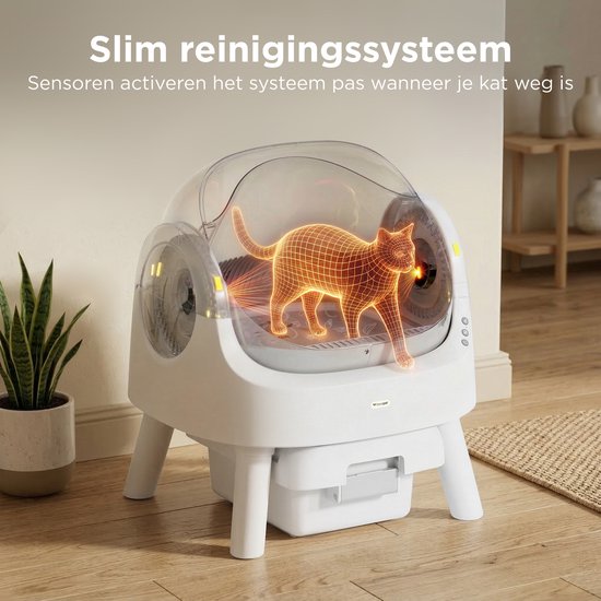 TrevoPet® Bac à litière automatique - autonettoyant et sûr - pour chats jusqu'à 12 kg - tapis, 60 sacs à déchets et accessoires inclus - poubelle de 10 litres - blanc et gris