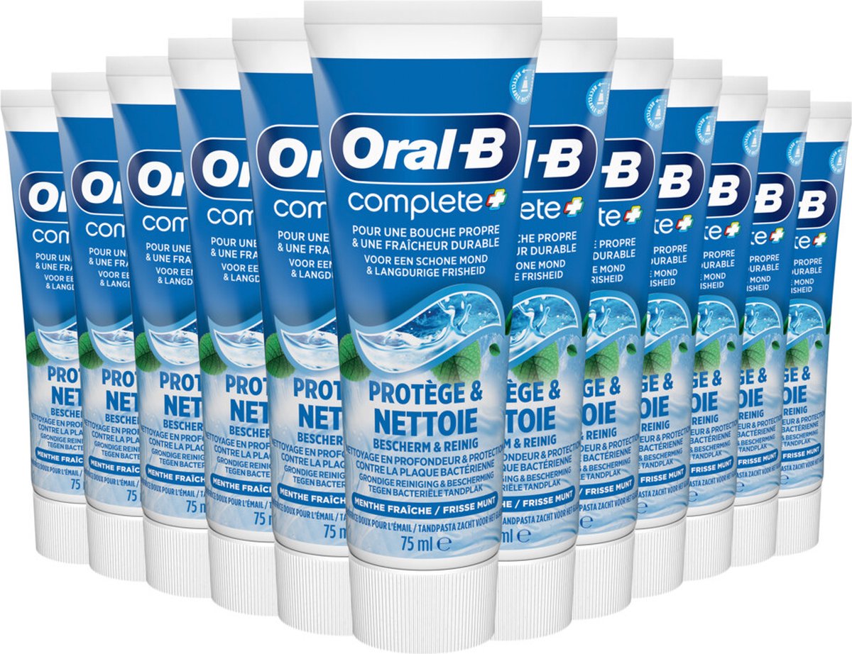 Oral-B Complete Protect & Clean Toothpaste - 12 x 75 ml Advantage Pack - Fresh Mint Flavor - Whiter Teeth