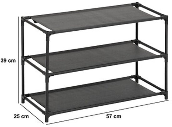 Étagère à chaussures 5Five Intissa - 3 niveaux - métal/plastique - 57 x 25 x 39 cm - pour 9 paires de chaussures - noir