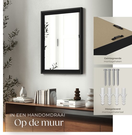 tectake® - Miroir mural Elina - Miroir de salle de bain - Miroir rectangulaire avec cadre en plastique solide - 40x60 cm - Miroir pour la salle de bain, le salon ou la chambre à coucher