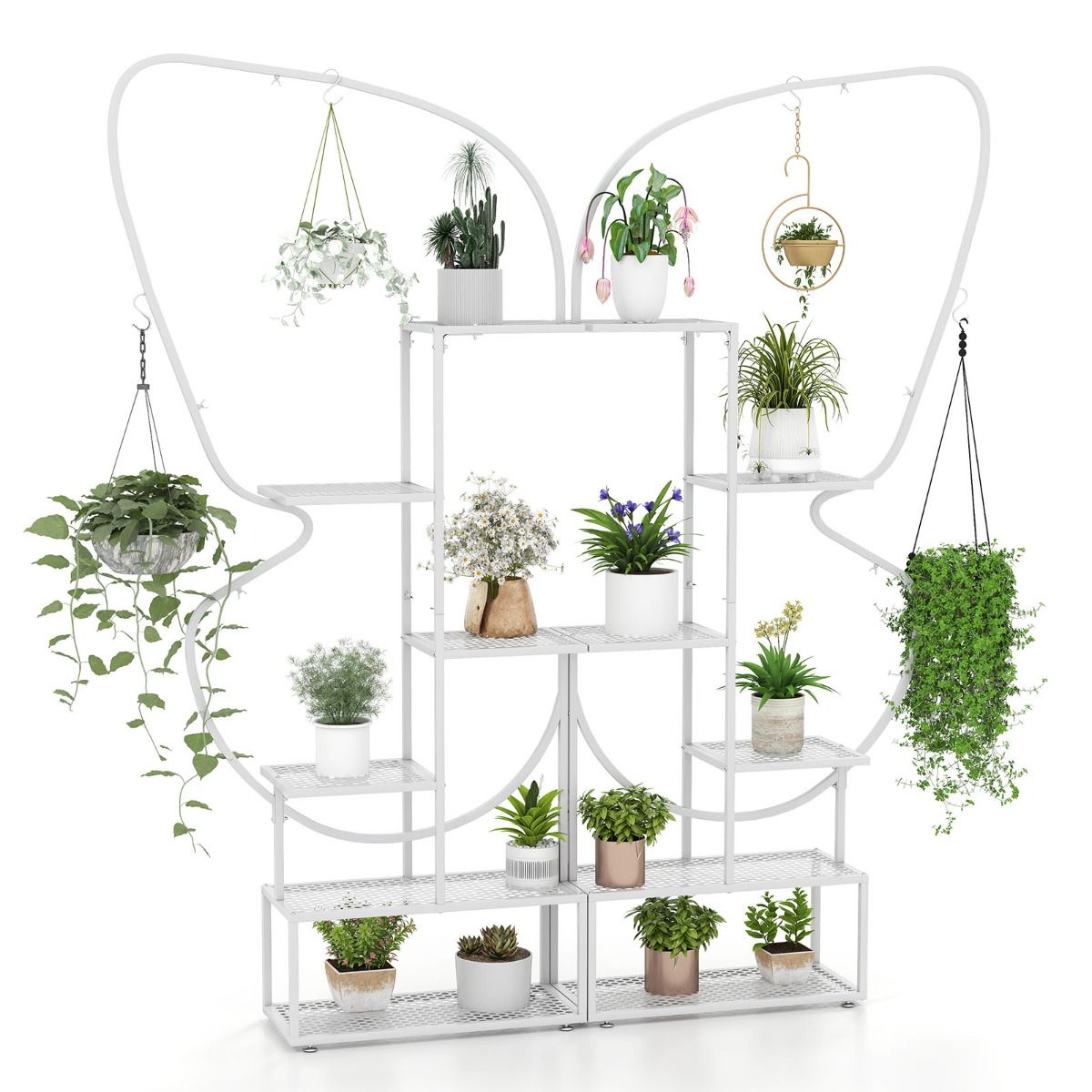 Support à plantes Coast à 6 niveaux - forme de papillon - 4 crochets de suspension - blanc